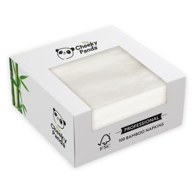 Szalvéta, bambusz, 1/4 hajtogatott, 2 rétegű, 39x39 cm, 100 db, CHEEKY PANDA, fehér