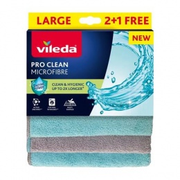 Törlőkendő, mikroszálas, 2+1 db, VILEDA "Pro Clean", kék-szürke