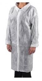 Látogató köpeny, egyszer használatos, tépőzáras, polipropilén, 20g, M méret, fehér