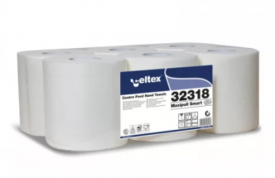 Tekercses kéztörlő Celtex Maxipull Smart 100% cell.  2 rét. 450 lap 20x30 cm 6 tek/cs Élelmiszeripari minősítéssel rendelkezik