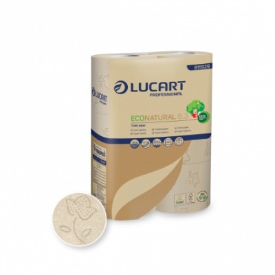Toalettpapír Lucart Econatural 6.3, 3 rétegű, 250 lap, 6 tek/csomag, 5 csomag/zsák
